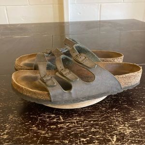 Birkenstock Florida Blue Size 8.5 Soft Footbed Slide Sandals Shoes Strap Leather